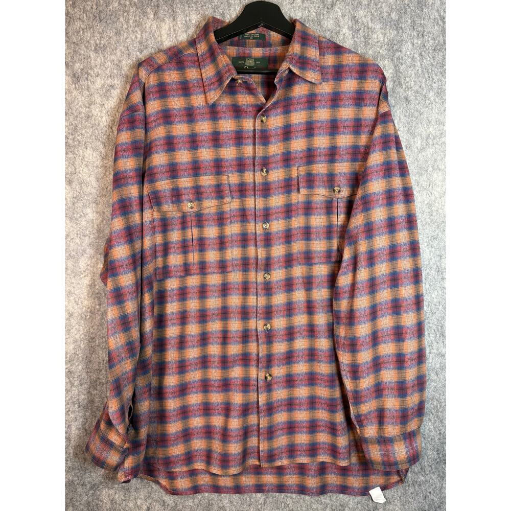 Vintage Orvis Mens X-Large Shirt Red Plaid Flannel Chest Flap Pockets